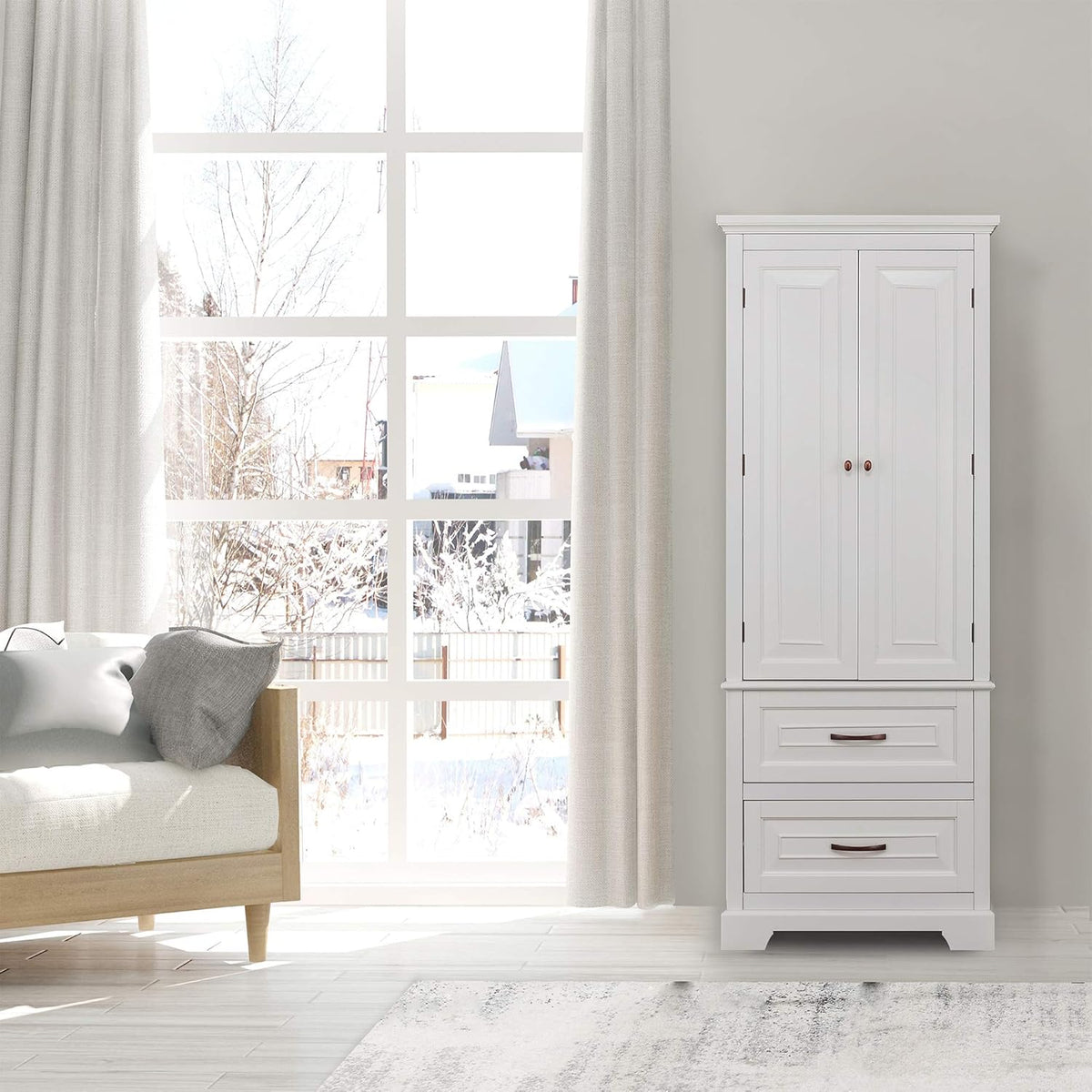 White Bathroom Storage Linen Cabinet Q5636