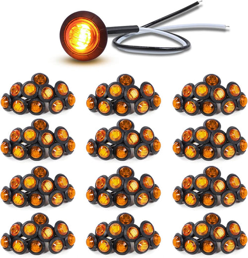 120 Pack 3/4 Inch Amber 3 LED Clear Lens Round Trailer Side Marker Lights V100