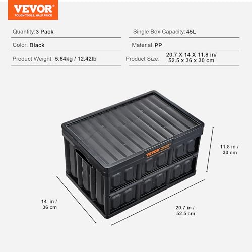 45L Collapsible Storage Bins with Lids 3 Packs Stackable Utility Crates with Handles Large Folding Containers D571111