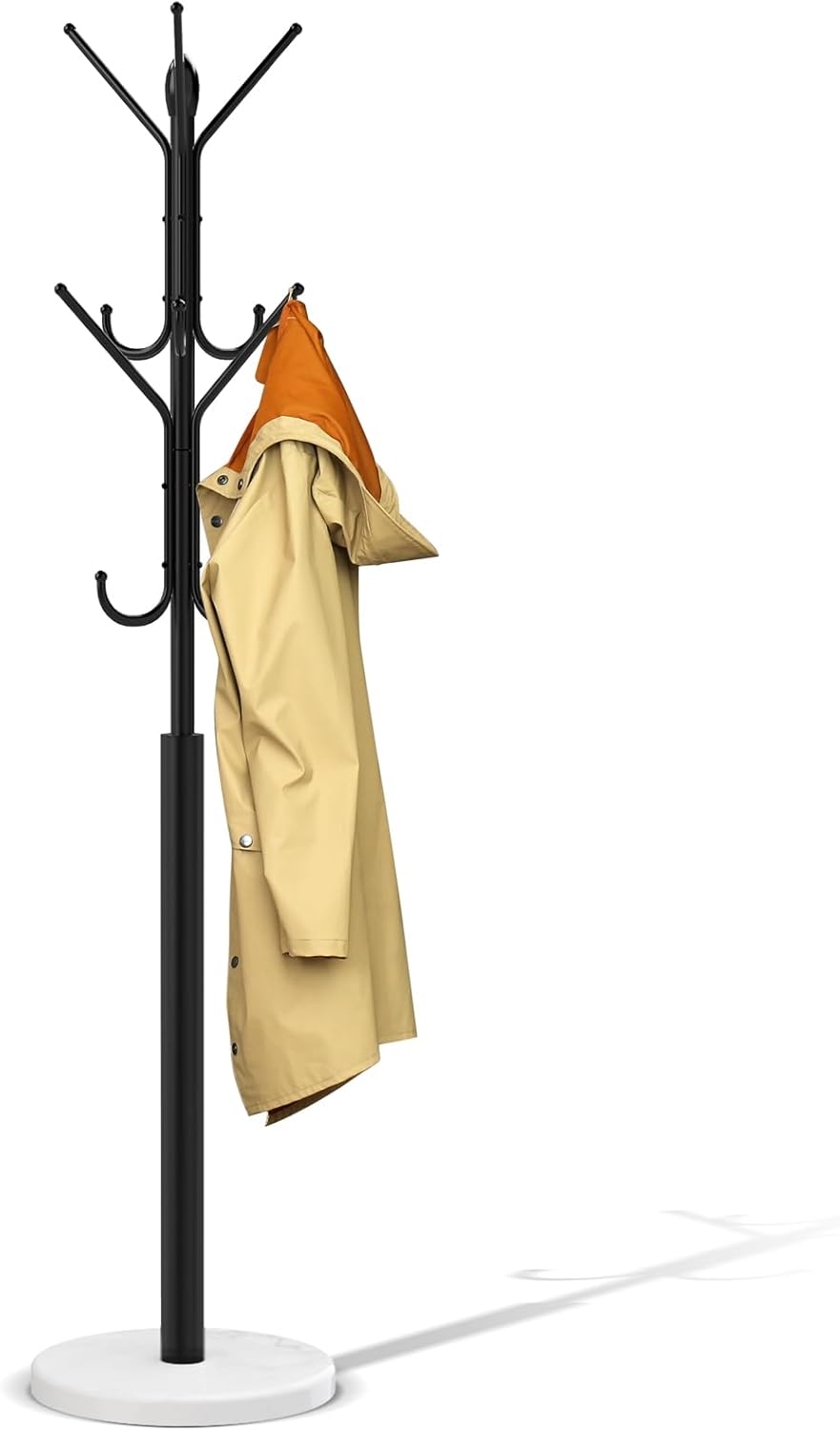 Metal Sturdy Coat Rack with 12 Storages and Natural Marble Base V826