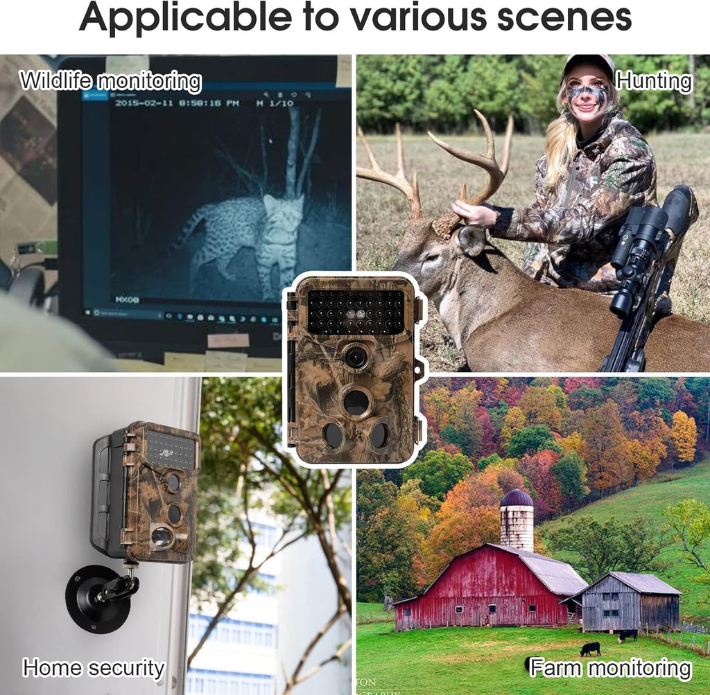1080P 20MP Hunting Game Camera with 120° Wide-Angle Motion Sensor No Glow IR Night Vision IP66 Waterproof O760