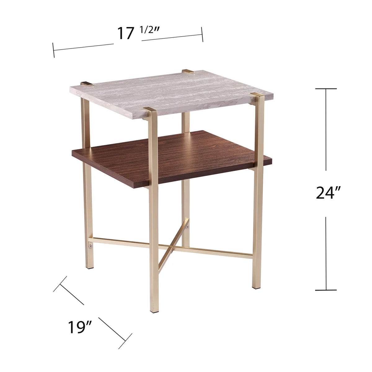 Square Faux Marble End Table with Storage F184700