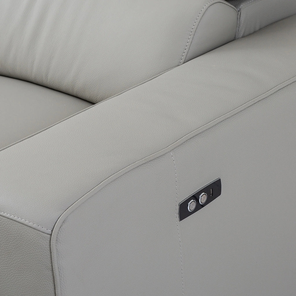Light Grey Top Grain Leather Sectional with Power Recliners B781716