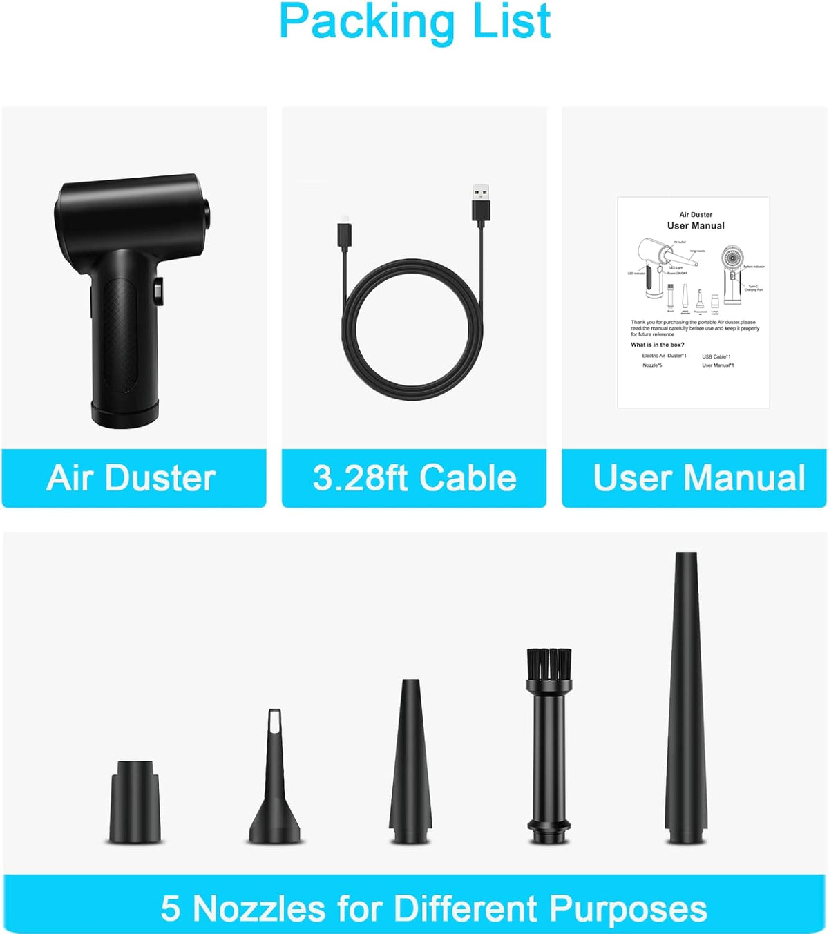 Rechargeable Cordless Air Duster with LED Light, Pack of 2 Y4026