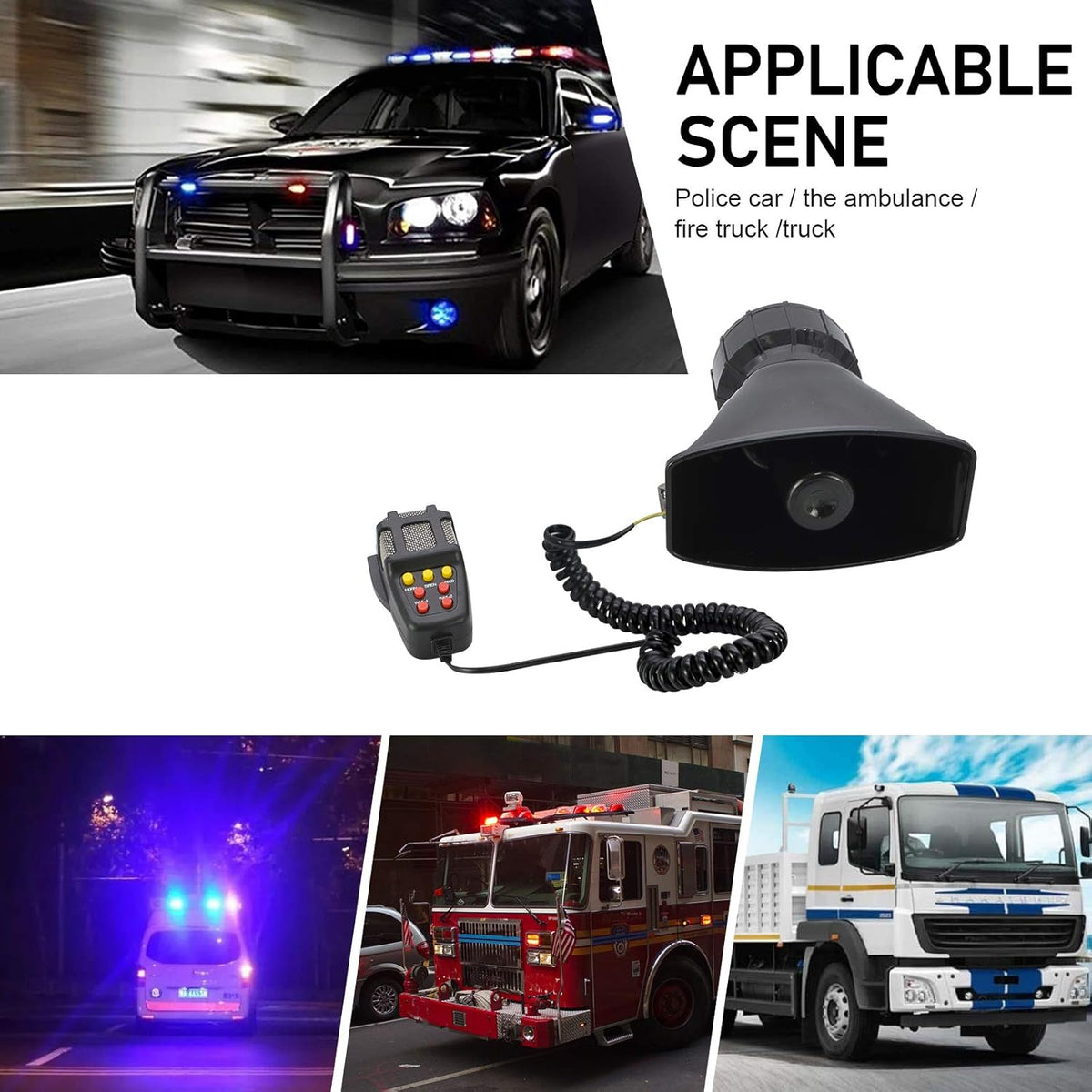 100W 7 Tones Wired Handheld Microphone Car Siren Speaker O183