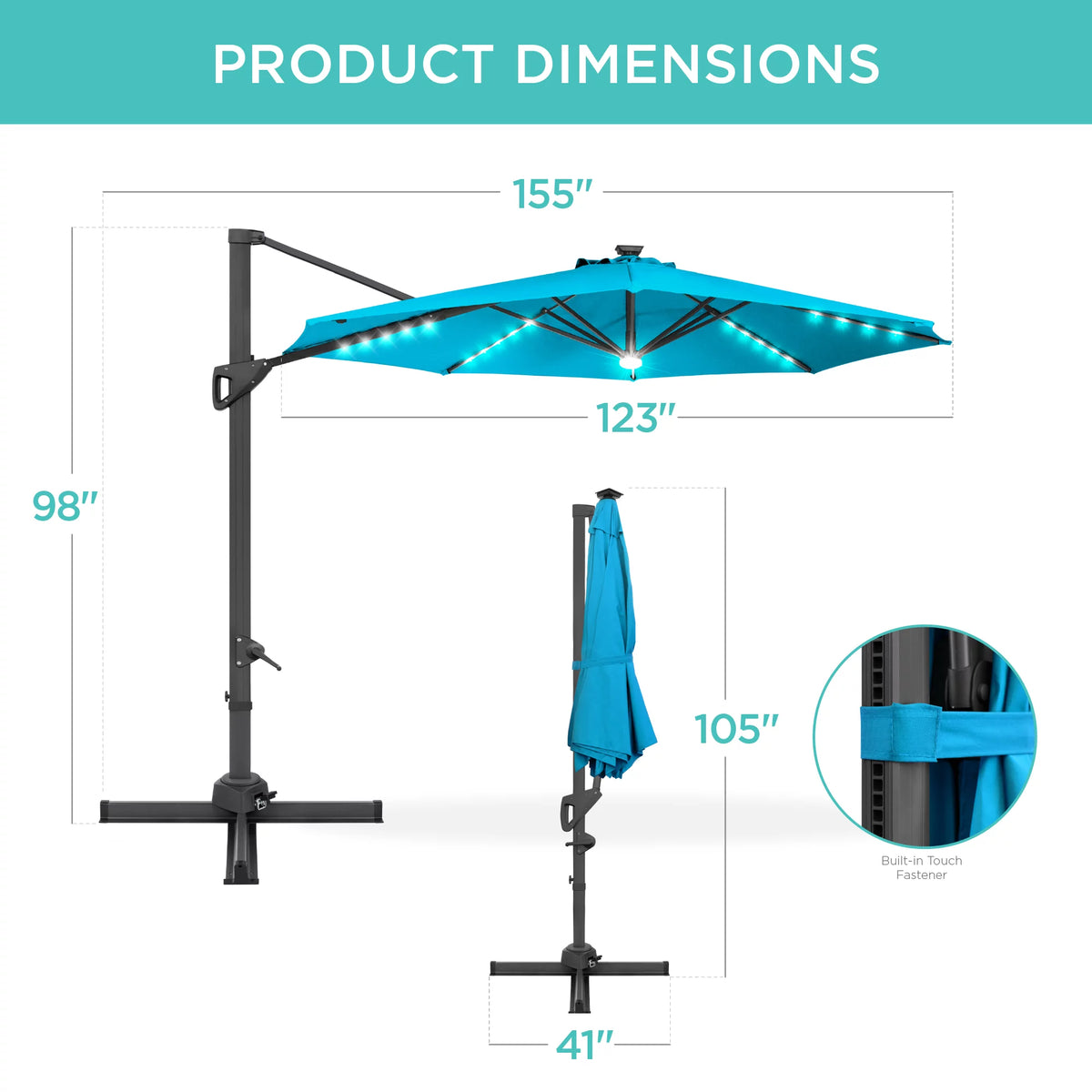 10ft Solar LED Cantilever Patio Umbrella J667