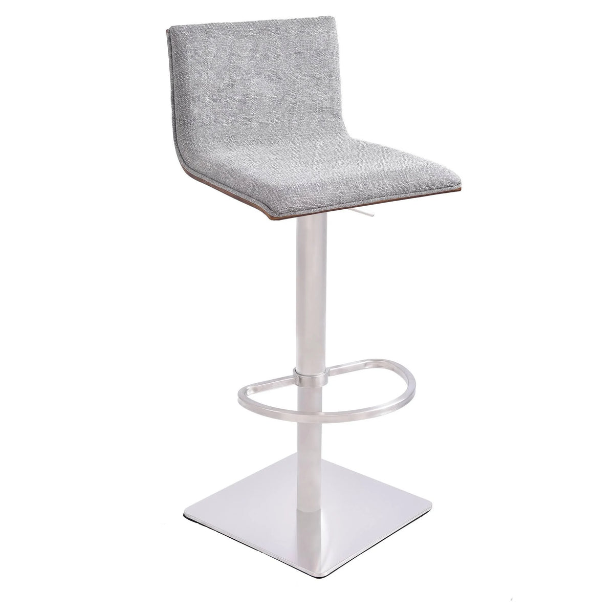 Brushed Stainless Steel Barstool with Grey Faux Leather and Walnut Back S59728