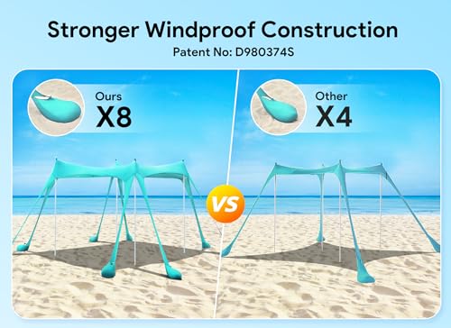Beach Tent, Camping Sun Shelter UPF50+ with 8 Sandbags, Sand Shovels, Ground Pegs & Stability Poles U732