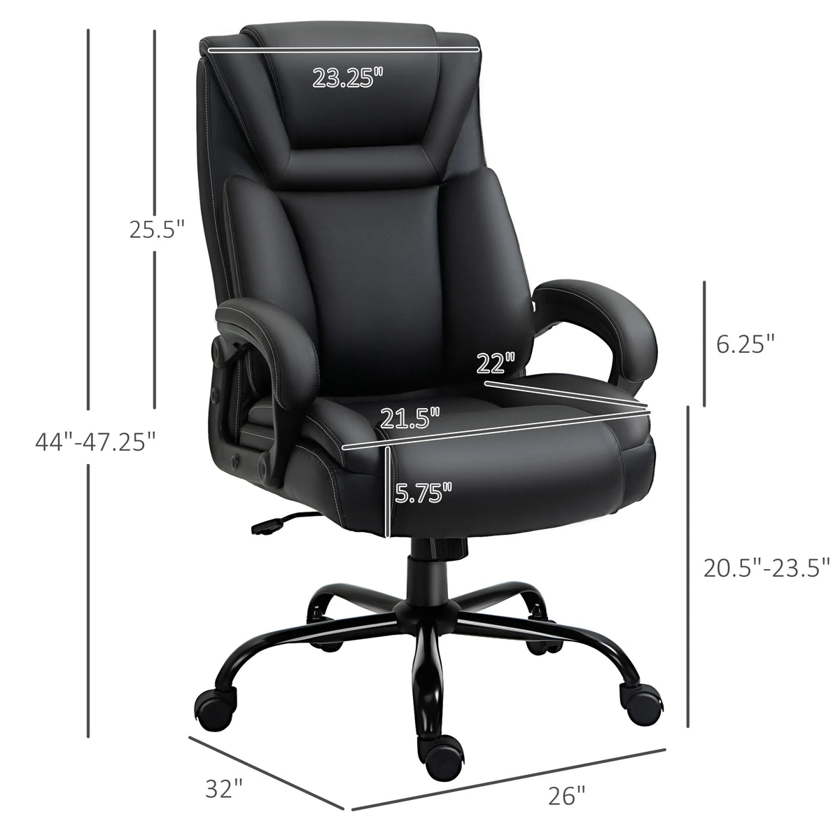 Big and Tall Executive Office Chair with High Back PU Leather, Black Y11641