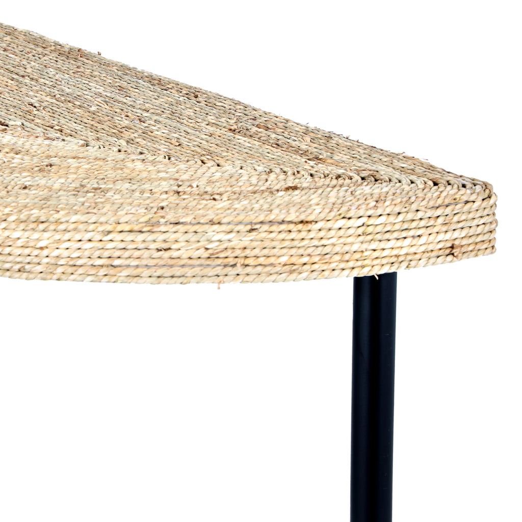 Brown Seagrass Woven Half Moon Console Table with Black Metal Legs I449107