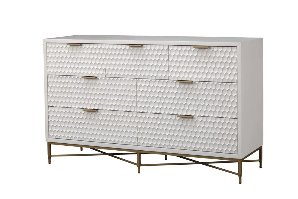 White Pearl Wood 7 Drawer Dresser A6823