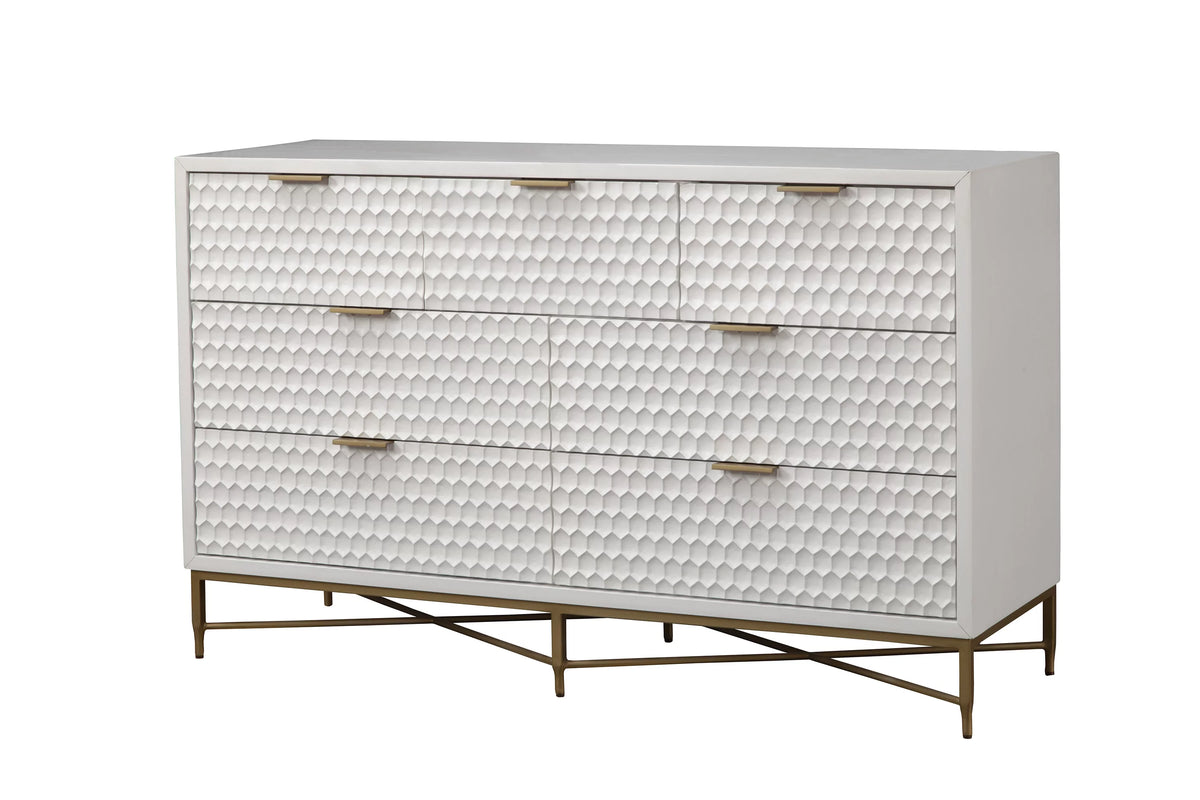 White Pearl Wood 7 Drawer Dresser A6823