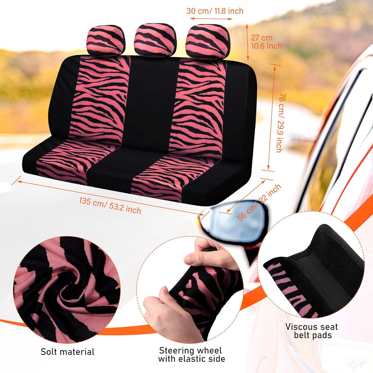 20 Pieces Hot Pink Zebra Print Car Accessories Set C5704