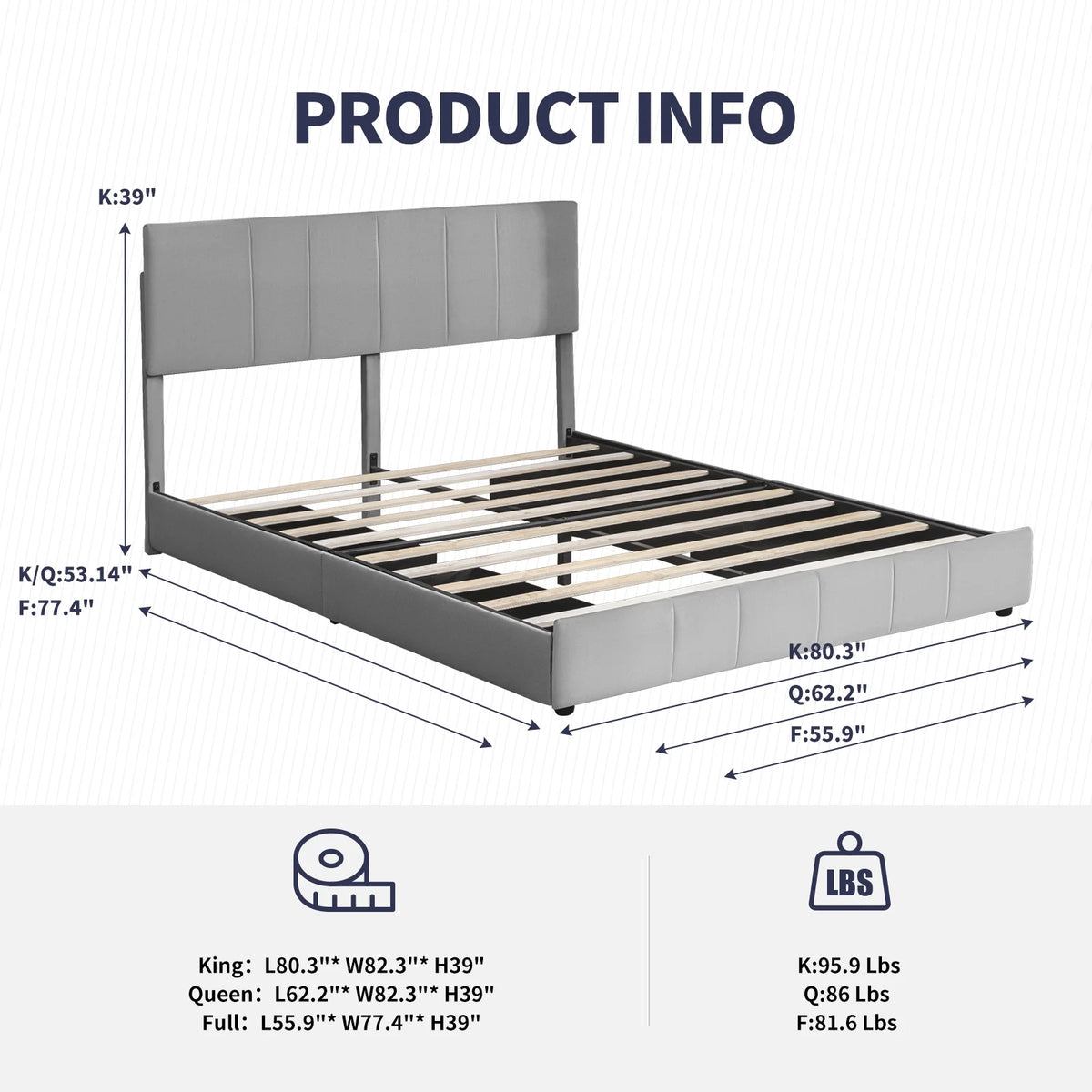 King Size Velvet Upholstered Platform Bed Frame with 4 Storage Drawers E821780