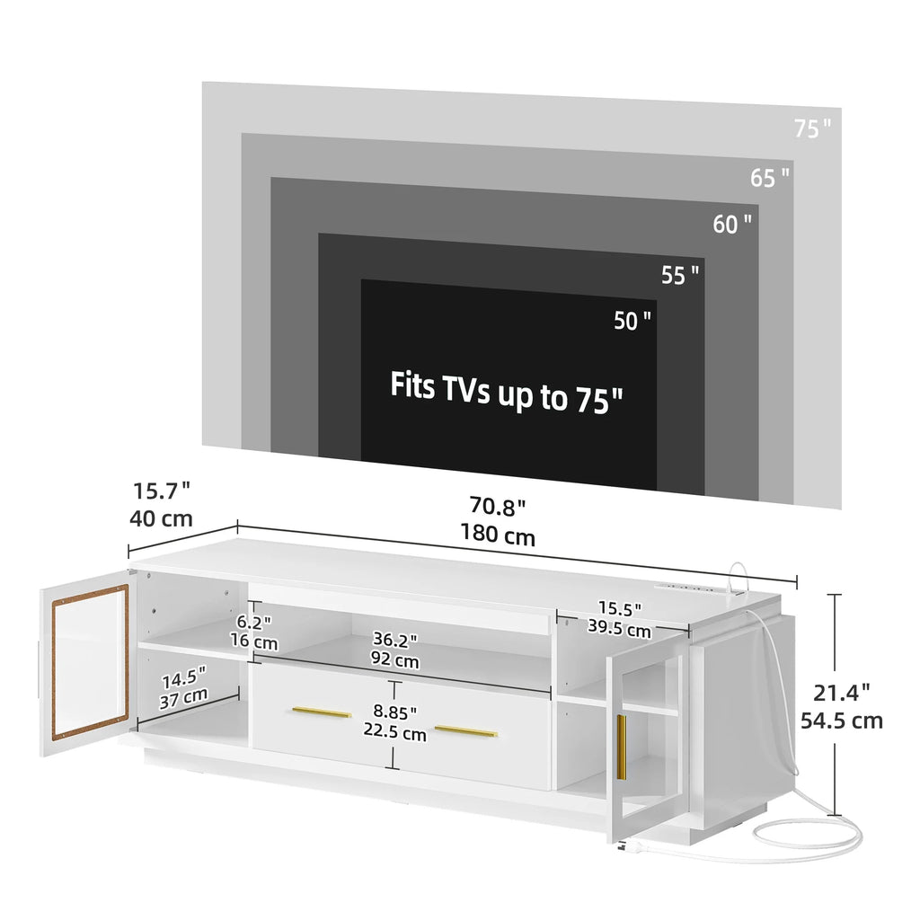 70" LED TV Stand with Power Outlets White & Gold X79089