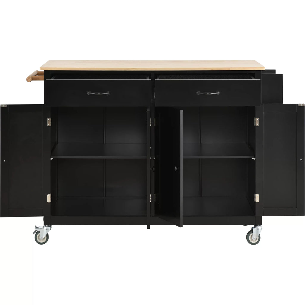 Black Kitchen Island Cart with 4-Door Cabinets and 2 Drawers P8656