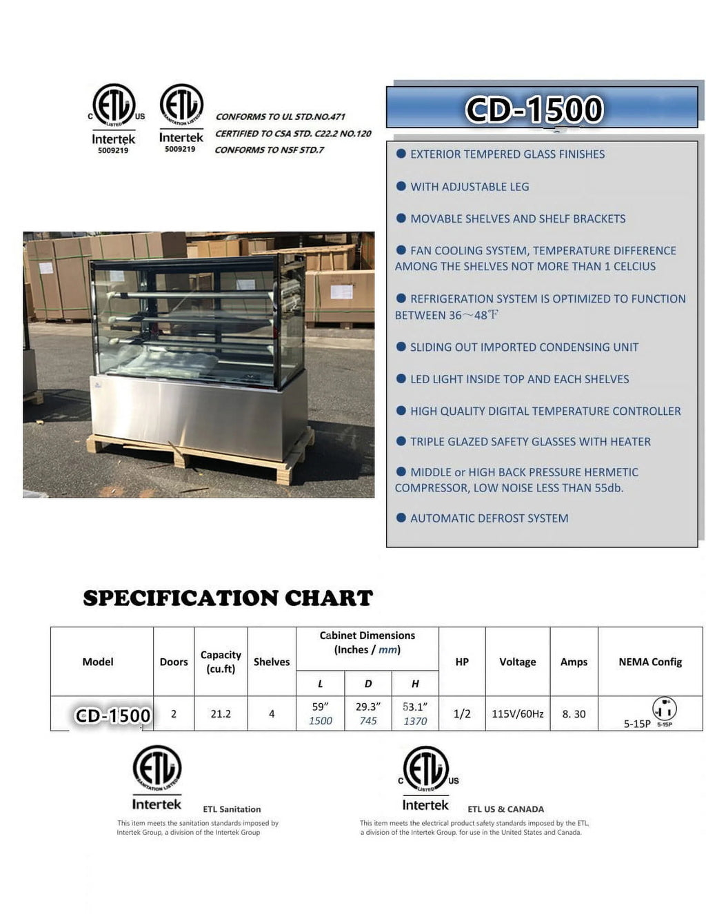 60" Wide Commercial Glass Display Cooler Refrigerator S2571