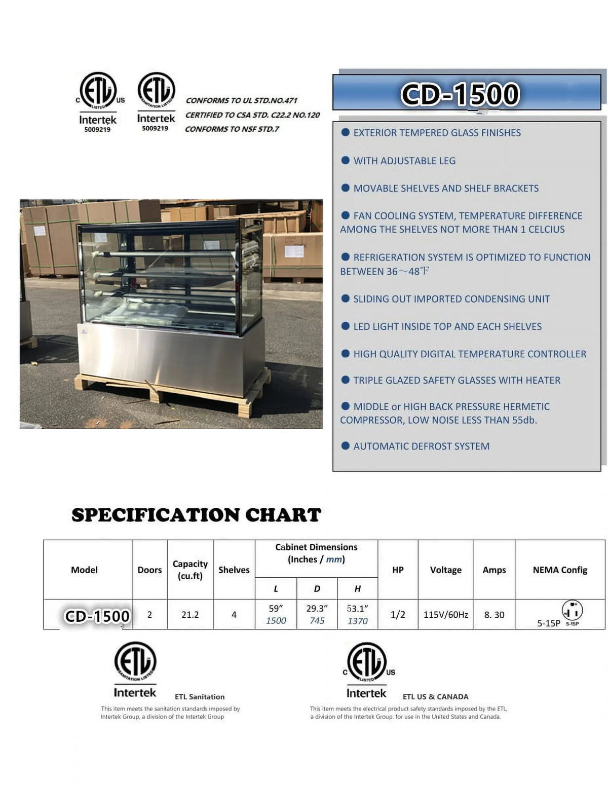 60" Wide Commercial Glass Display Cooler Refrigerator S2571