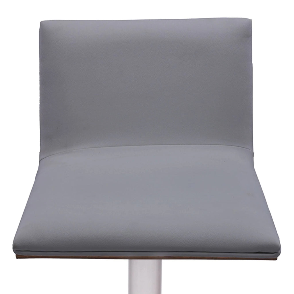 Brushed Stainless Steel Barstool with Grey Faux Leather and Walnut Back S59728