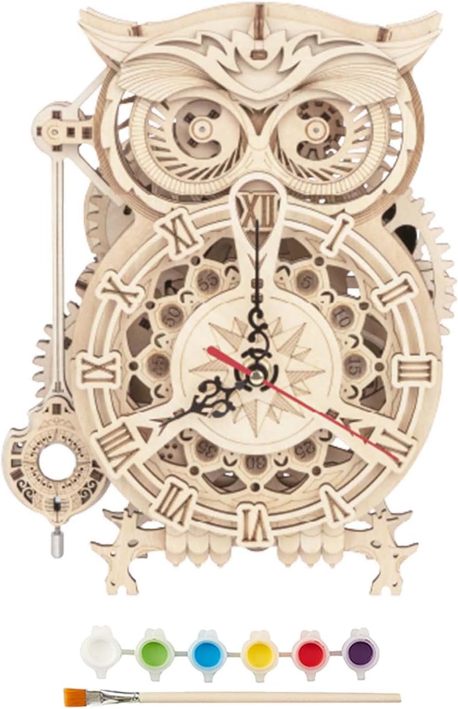 Wooden Jigsaw Puzzle Owl Clock Mechanical Building Set D78858