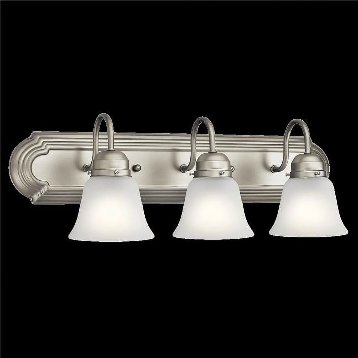 3 Light Brushed Nickel Vanity Light with Satin Etched Glass Shades W2340