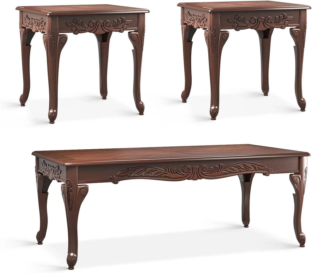 3 Piece Wood Coffee Table Set with 2 End Tables V59893