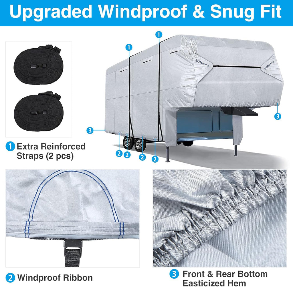 Ripstop Waterproof 5th Wheel Camper Cover with Adhesive Repair Patch, Fits 31'1"-34' L H5110