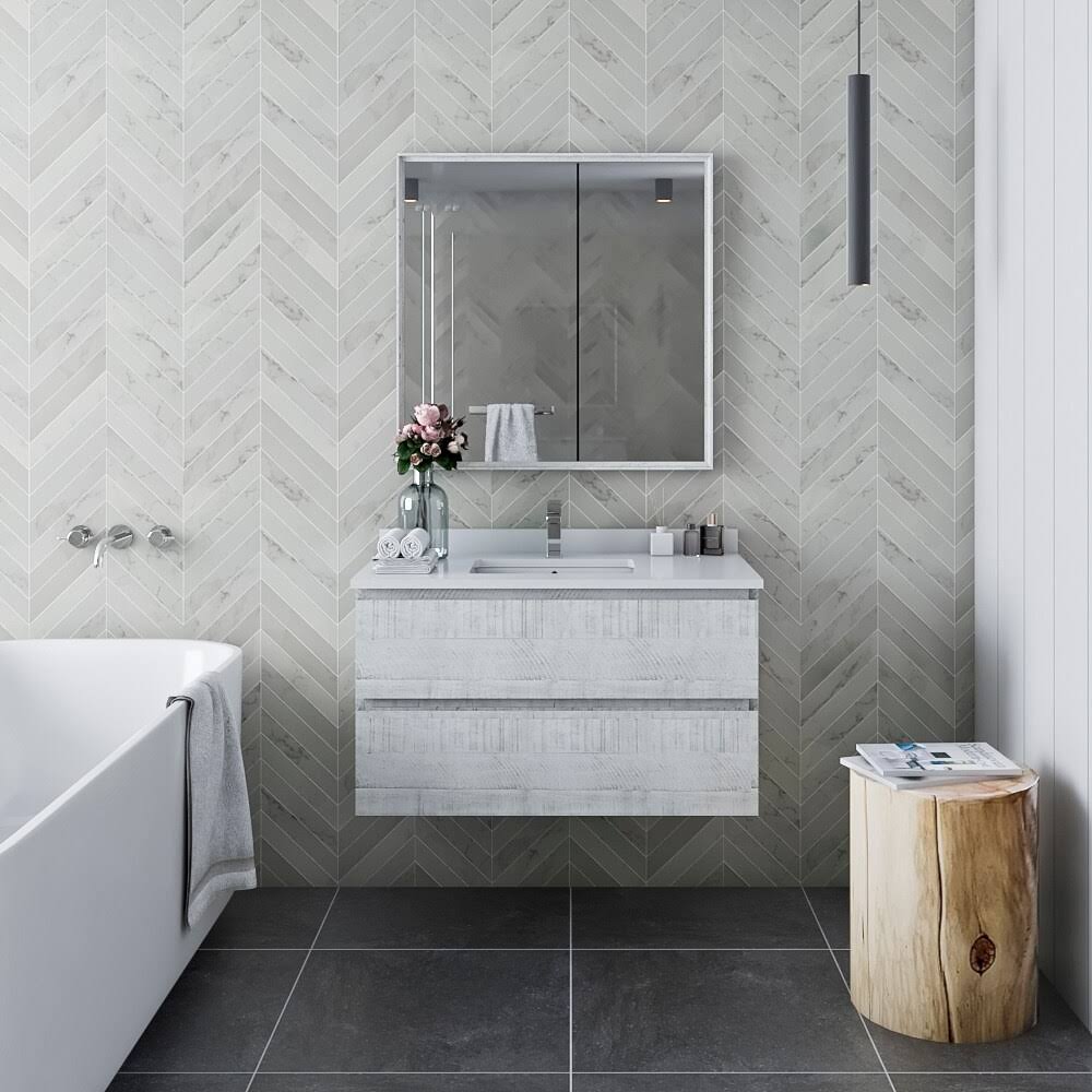 Rustic White Wall Hung Bathroom Cabinet R5774