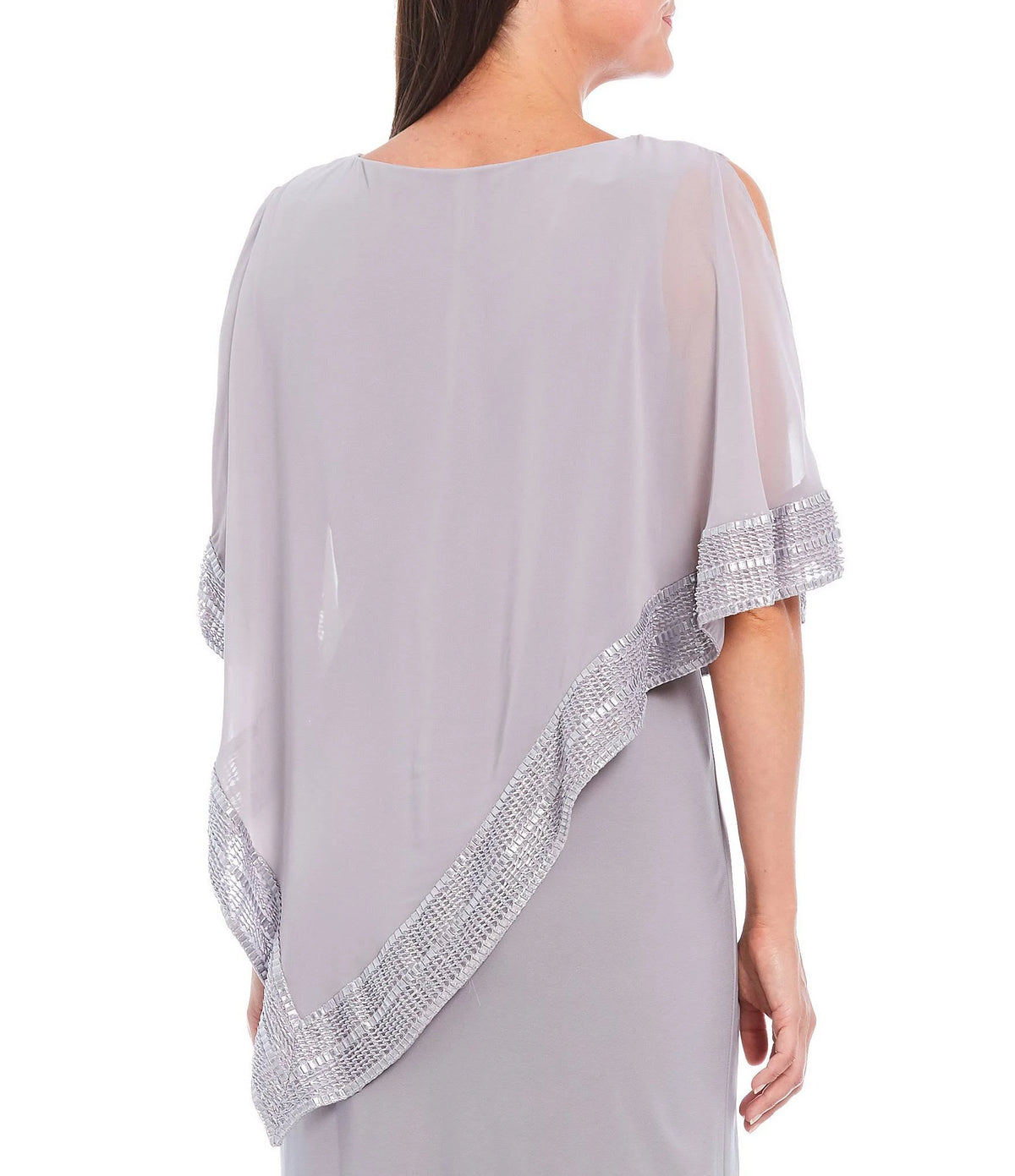 Foil-Trim Asymmetrical Hem Dress J6856