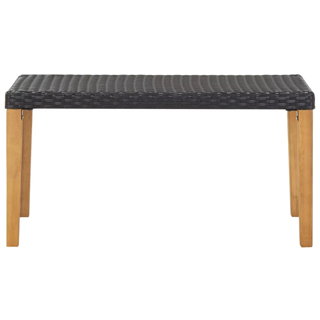 Black Poly Rattan Acacia Wood Garden Bench W601189