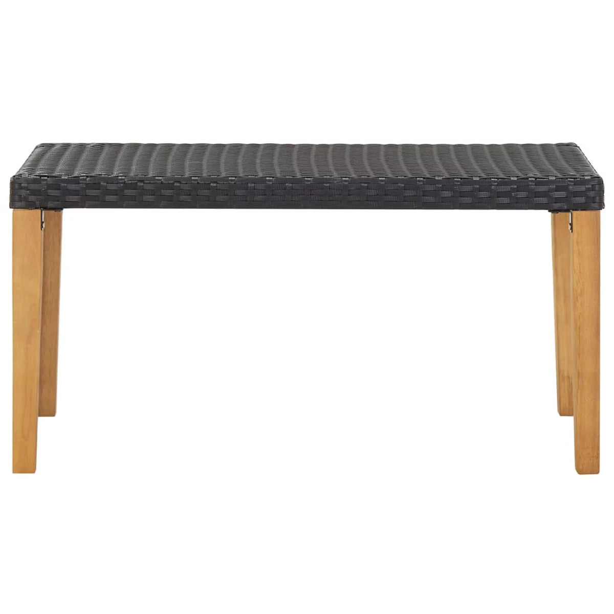 Black Poly Rattan Acacia Wood Garden Bench W601189