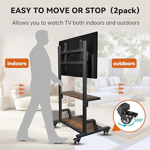 Rolling TV Stand for 32"-75" TVs with Metal Mount & 2 Tier Wood Shelf A705247