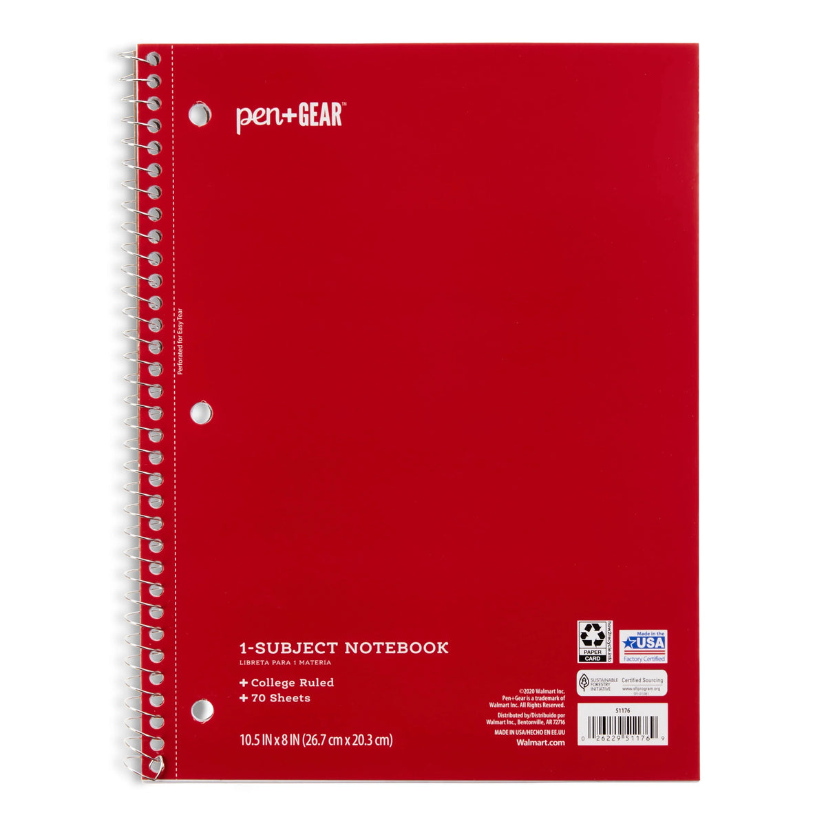 1-Subject College Ruled Notebook, Blue, 70 Sheets U15133