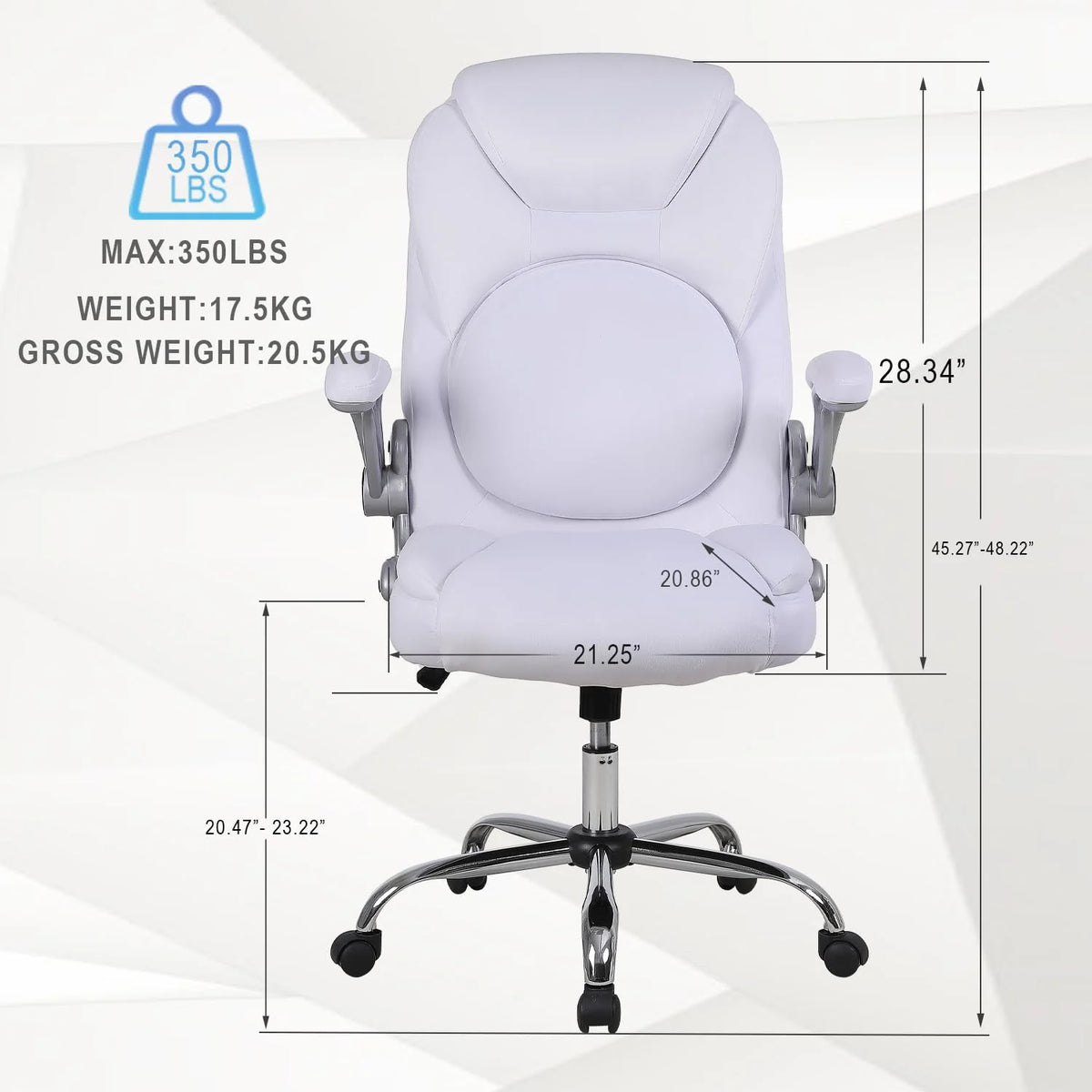 Velvet Ergonomic Office Chair with Wheels and Flip-up Arms, White U9639