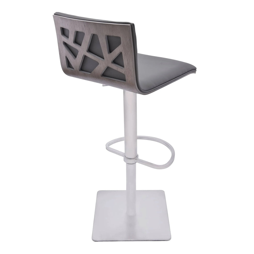 Brushed Stainless Steel Barstool with Grey Faux Leather and Walnut Back S59728