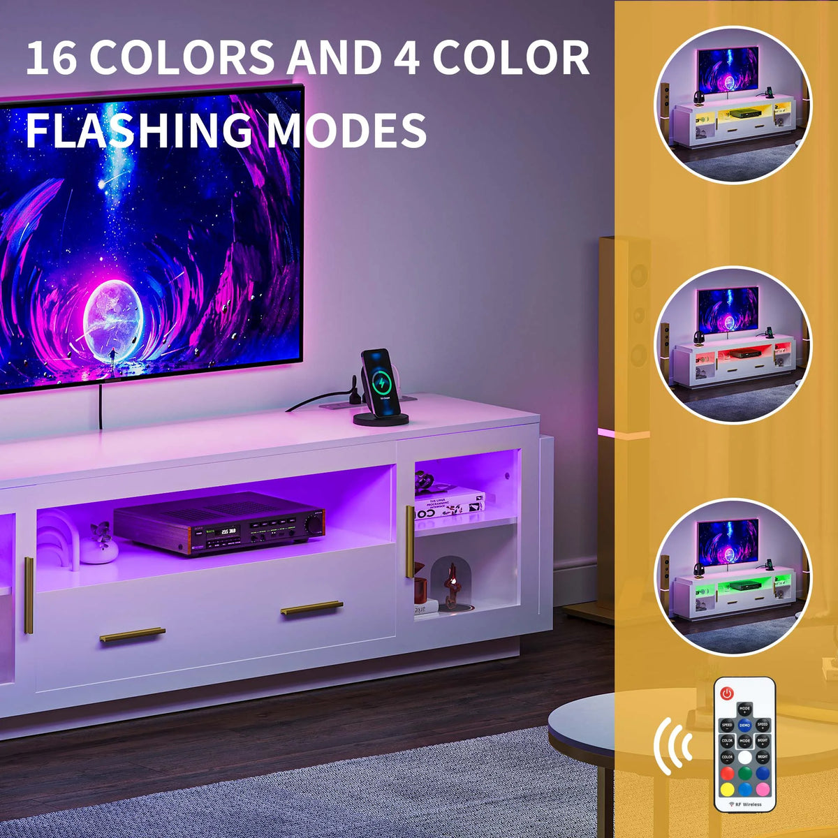 70" LED TV Stand with Power Outlets White & Gold X79089