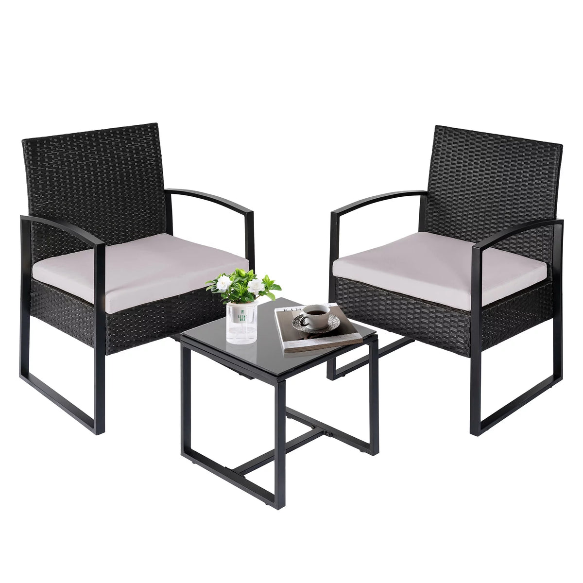 3 Piece Rattan Patio Set with Glass Table M512