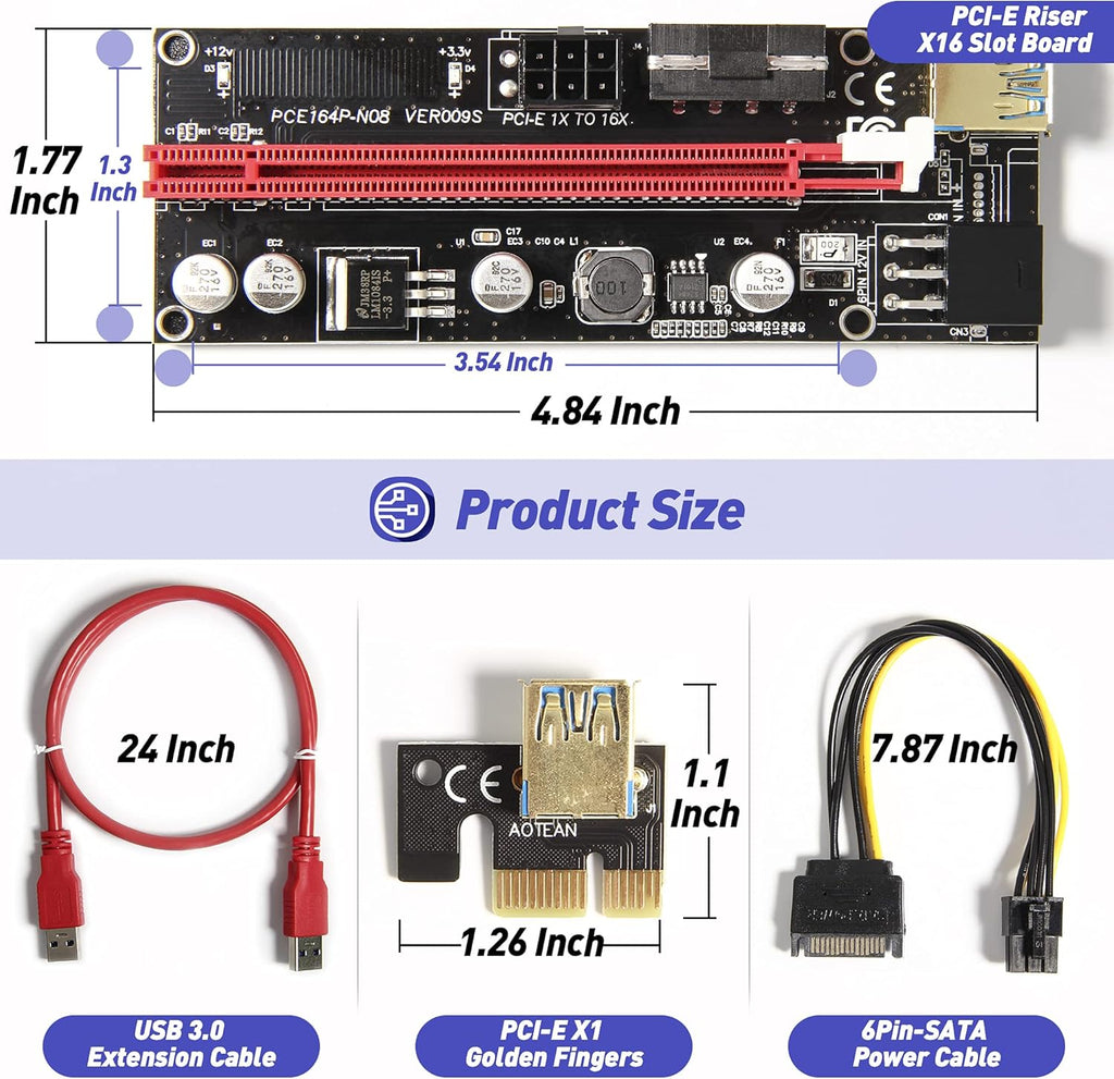 6 Pack PCI-E Riser Adapter Card with USB 3.0 Cable U117