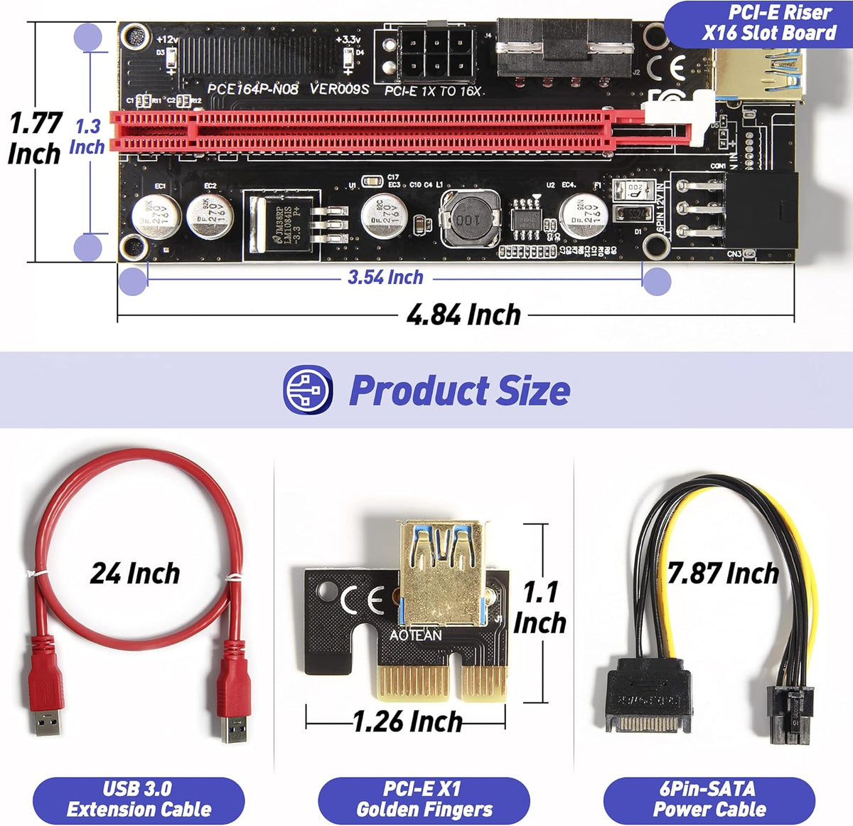 6 Pack PCI-E Riser Adapter Card with USB 3.0 Cable U117
