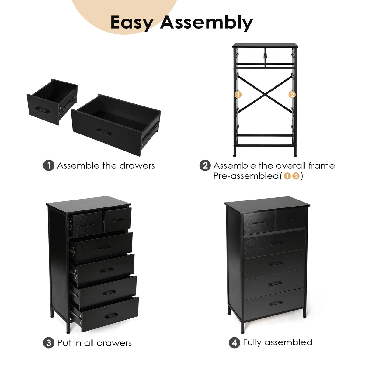 6 Drawer Wood Dresser with Steel Frame G5559