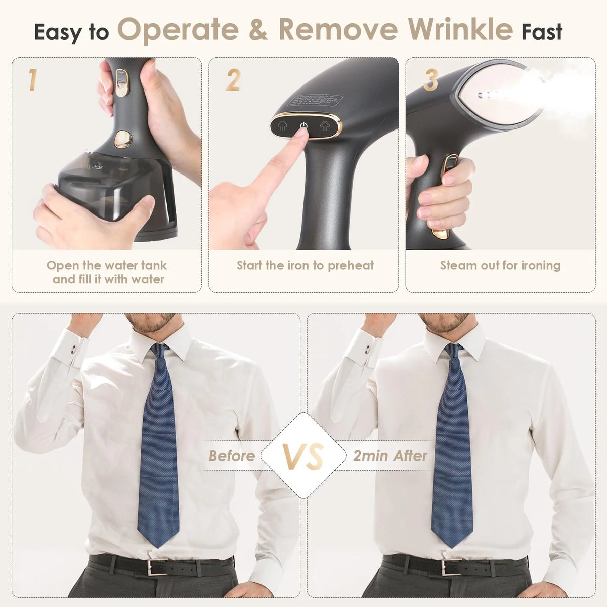 1500W Garment Steamer with 300ml Detachable Tank S6314