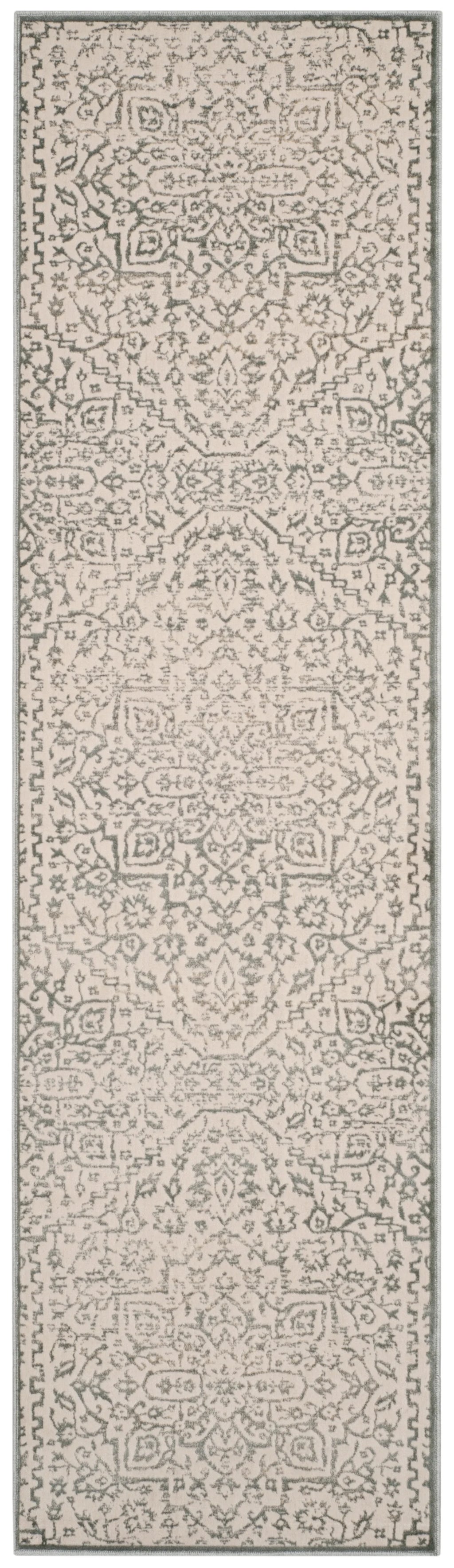 Light Blue Ivory Geometric Floral Runner Rug A39475