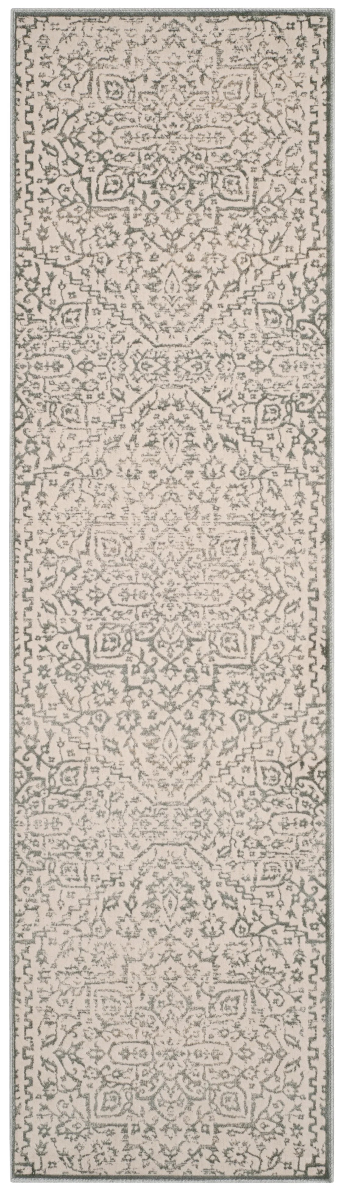 Light Blue Ivory Geometric Floral Runner Rug A39475