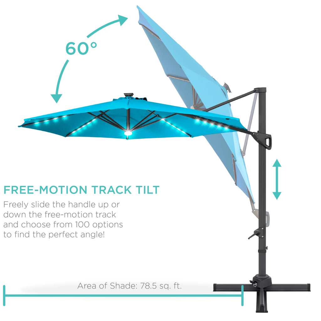 10ft Solar LED Cantilever Patio Umbrella J667