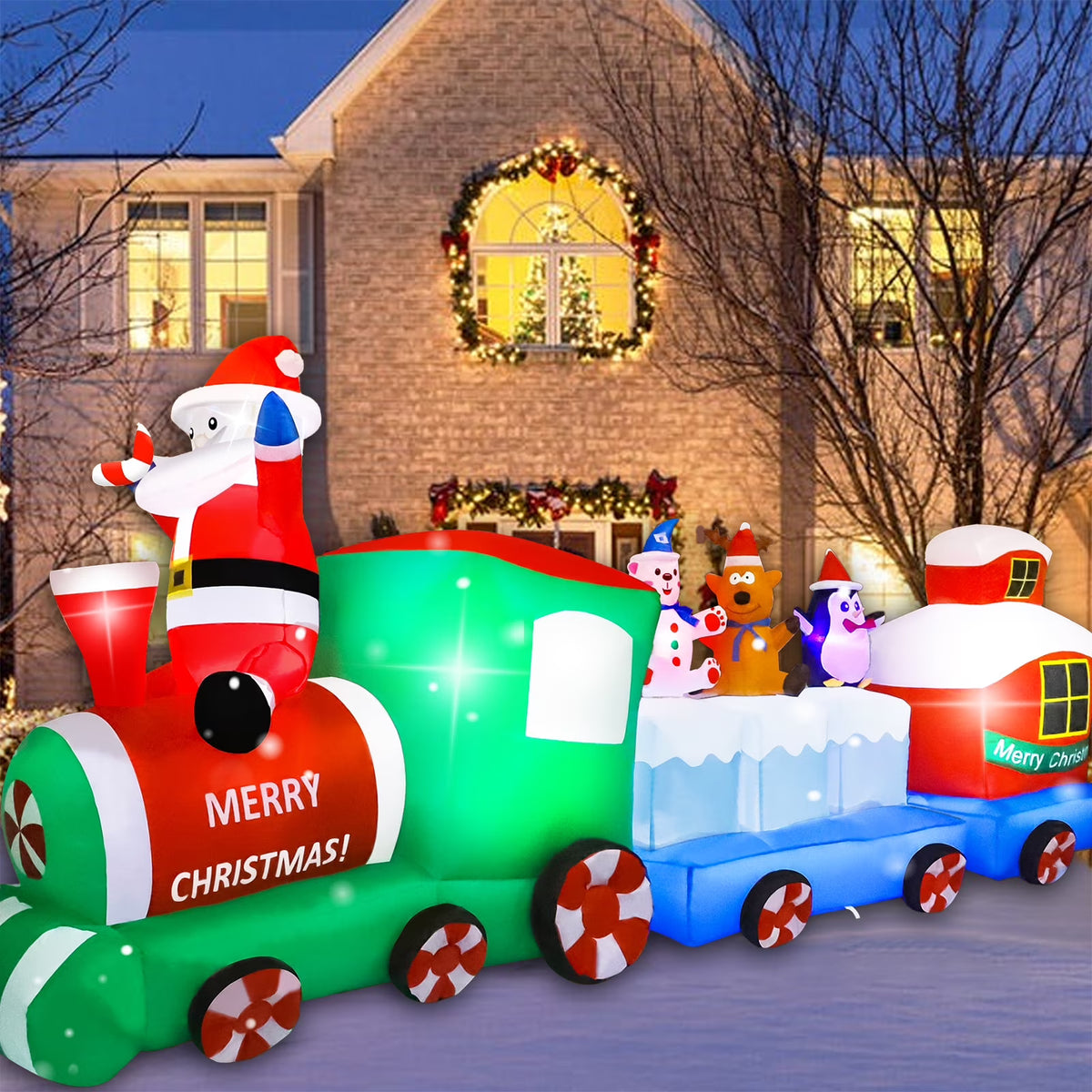 9FT Christmas Inflatables Santa Claus Train LED Lights R521
