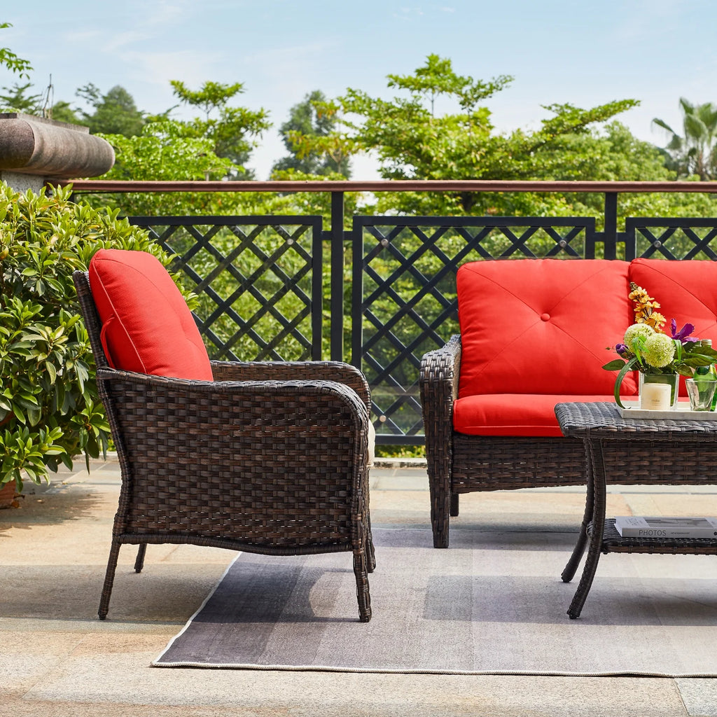 Red Cushioned Patio Chair Set of 2 O266