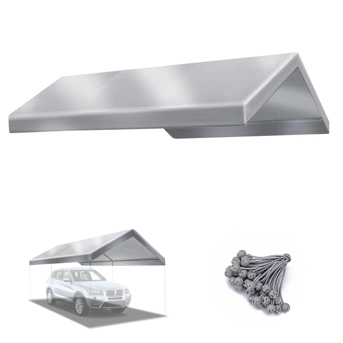 10'x20' Carport Replacement Canopy Cover with Ball Bungees X577930