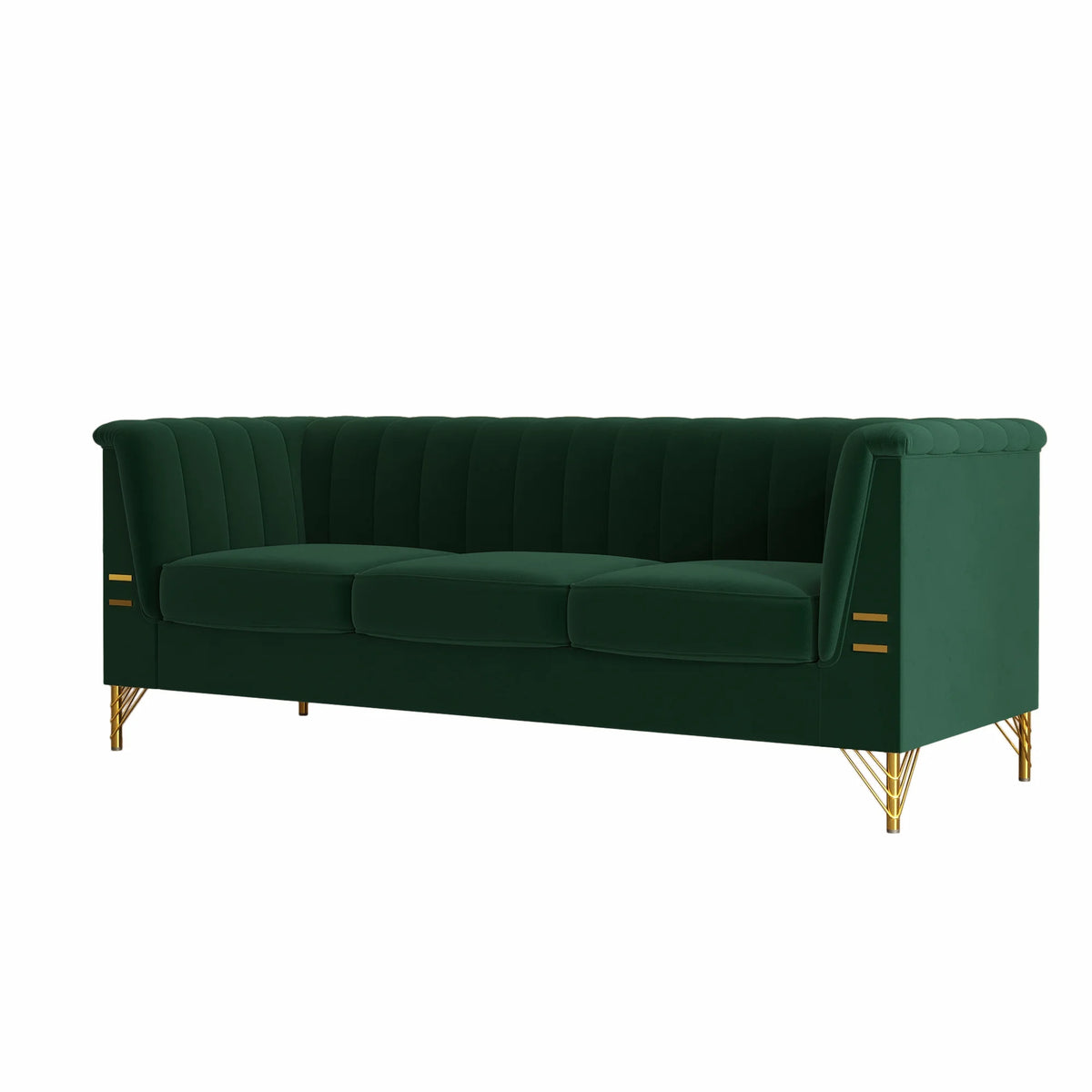 Green Velvet 3-Seater Sofa with Metal Legs T85065