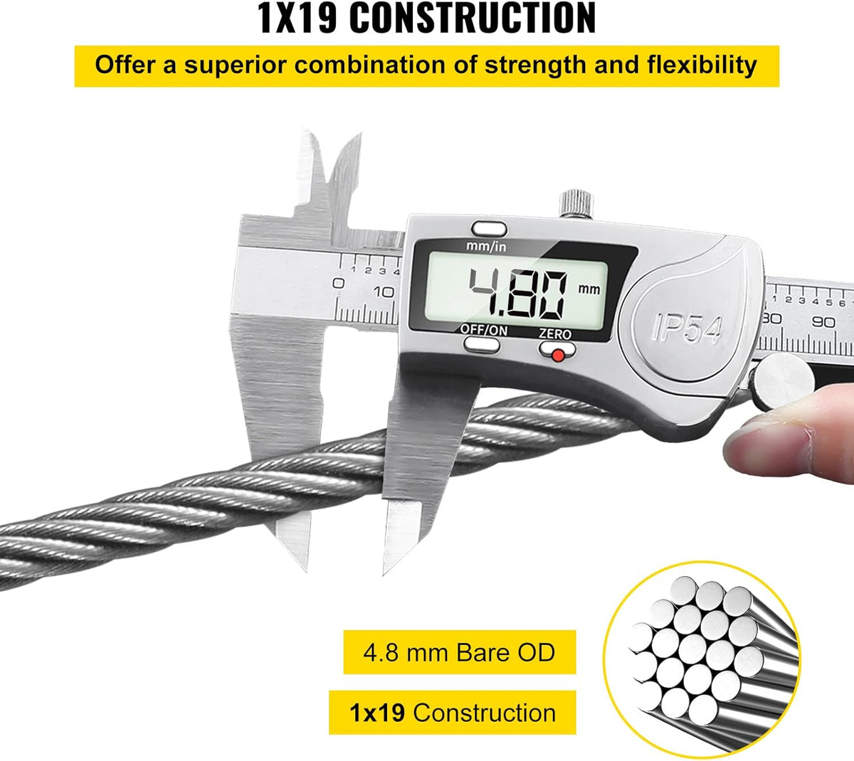 316 Stainless Steel Cable 1000FT Wire Rope 3/16 Inch 1x19 O765632