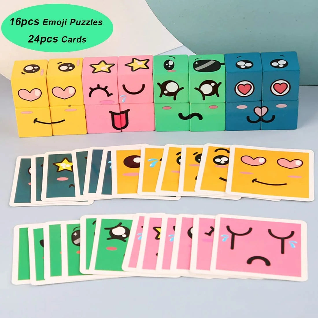 Wooden Building Blocks Set Toy, Emoji Stacking Matching Jigsaw Puzzles R35833